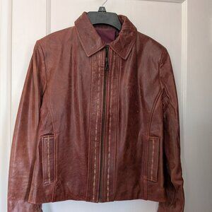 Brown leather jacket women size S